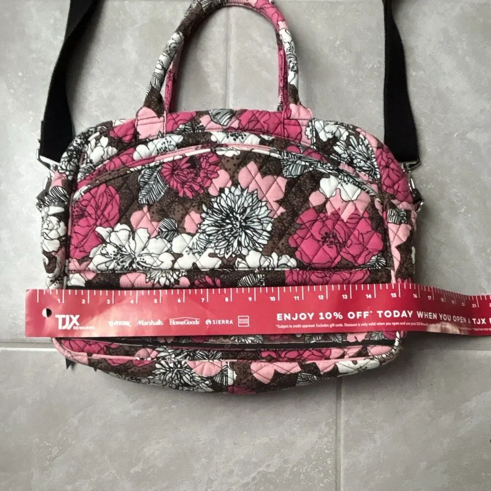 Vera Bradley Floral Pink Brown White computer bag size 15 x 12 x 4 inches